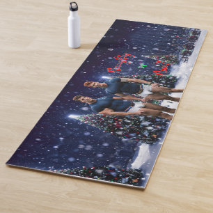 SlipperyJoe's glowing Christmas trees two muscular Yoga Mat