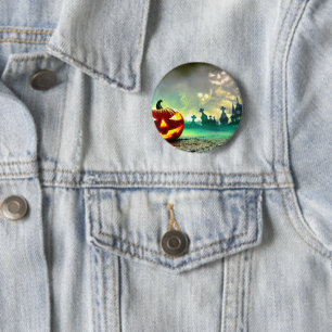 SlipperyJoe's glowing jack‑o’-lantern Halloween wa 6 Cm Round Badge