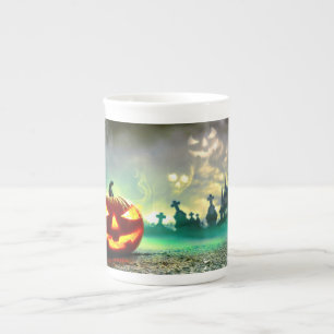 SlipperyJoe's glowing jack‑o’-lantern Halloween wa Bone China Mug