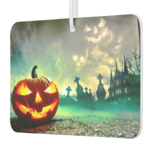SlipperyJoe's glowing jack‑o’-lantern Halloween wa Car Air Freshener
