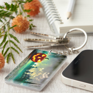 SlipperyJoe's glowing jack‑o’-lantern Halloween wa Key Ring