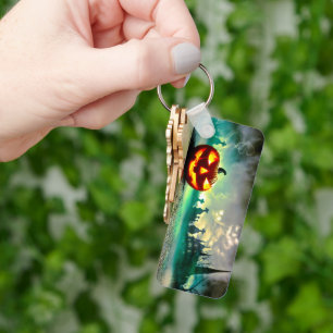 SlipperyJoe's glowing jack‑o’-lantern Halloween wa Key Ring