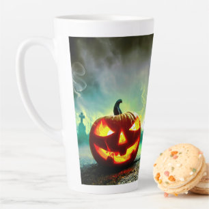 SlipperyJoe's glowing jack‑o’-lantern Halloween wa Latte Mug