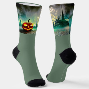 SlipperyJoe's glowing jack‑o’-lantern Halloween wa Socks