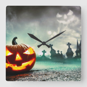 SlipperyJoe's glowing jack‑o’-lantern Halloween wa Square Wall Clock