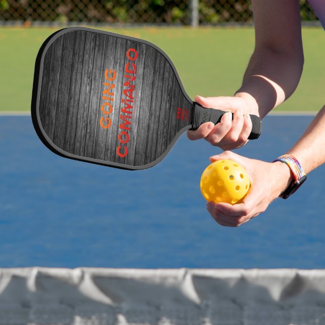 SlipperyJoe's Going Commando bold red orange lette Pickleball Paddle (Insitu)