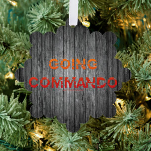 SlipperyJoe's Going Commando bold red orange lette Tree Decoration Card