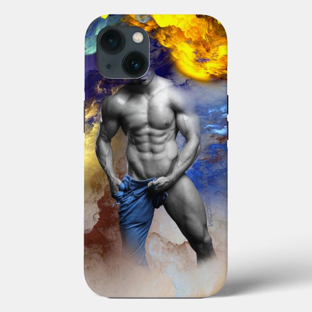 SlipperyJoe's grayscale muscular man physique yell Case-Mate iPhone Case (Back)