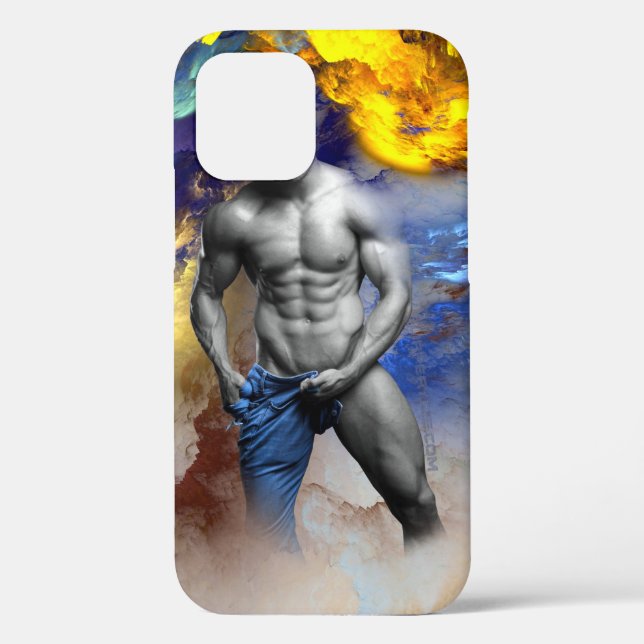 SlipperyJoe's grayscale muscular man physique yell Case-Mate iPhone Case (Back)