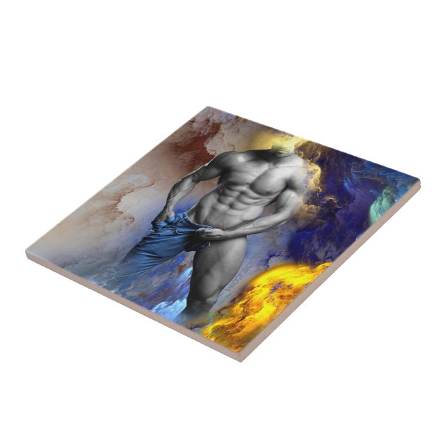 SlipperyJoe's grayscale muscular man physique yell Ceramic Tile (Side)