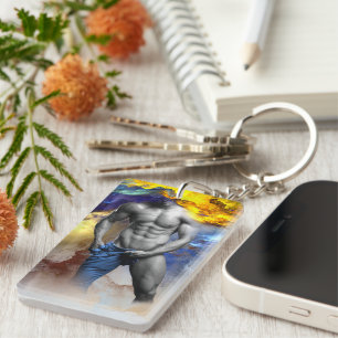 SlipperyJoe's grayscale muscular man physique yell Key Ring