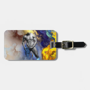 SlipperyJoe's grayscale muscular man physique yell Luggage Tag