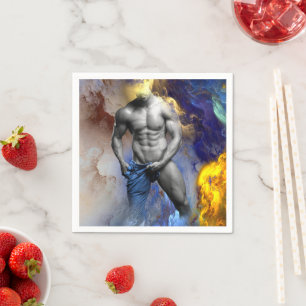 SlipperyJoe's grayscale muscular man physique yell Napkin