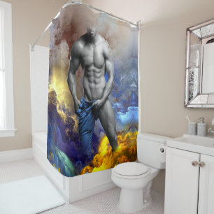 SlipperyJoe's grayscale muscular man physique yell Shower Curtain