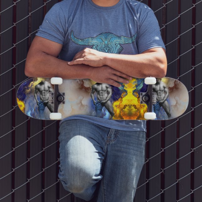 SlipperyJoe's grayscale muscular man physique yell Skateboard (Outdoor 3)