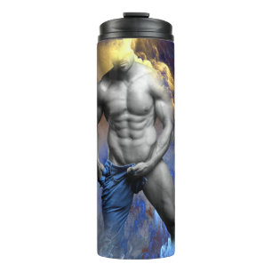 SlipperyJoe's grayscale muscular man physique yell Thermal Tumbler
