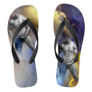 SlipperyJoe's grayscale muscular man physique yell Thongs