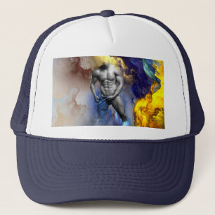 SlipperyJoe's grayscale muscular man physique yell Trucker Hat