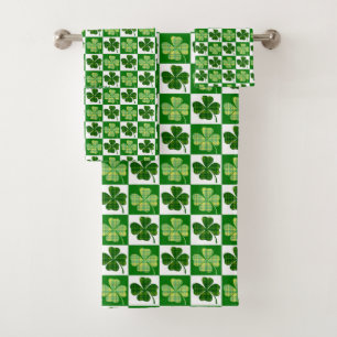 SlipperyJoe's green four-leaf clovers Saint Patric Bath Towel Set
