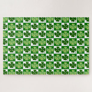 SlipperyJoe's green four-leaf clovers Saint Patric Jigsaw Puzzle