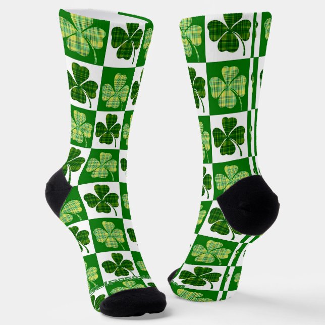 SlipperyJoe's green four-leaf clovers Saint Patric Socks (Angled)