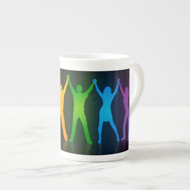 SlipperyJoe's group people holding hands forming l Bone China Mug (Front Right)