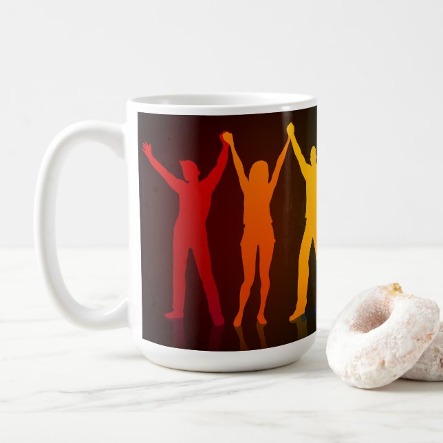 SlipperyJoe's group people holding hands forming l Coffee Mug (With Donut)
