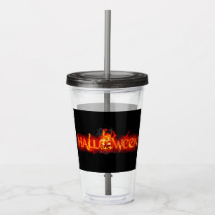 SlipperyJoe's Halloween massive fiery lettering ca Acrylic Tumbler