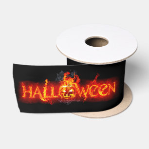 SlipperyJoe's Halloween massive fiery lettering ca Satin Ribbon