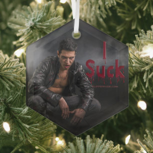 SlipperyJoe's Halloween pale vampiric figure fangs Glass Tree Decoration