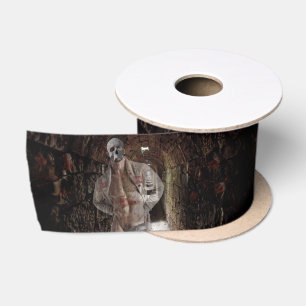 SlipperyJoe's Halloween transparent ghost-like man Satin Ribbon