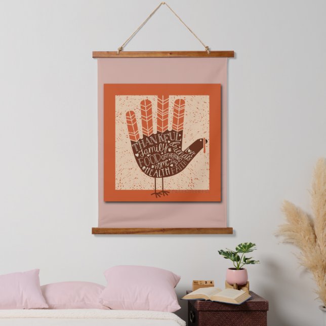 SlipperyJoe's hand words thankful family friends f Hanging Tapestry (Bedroom)