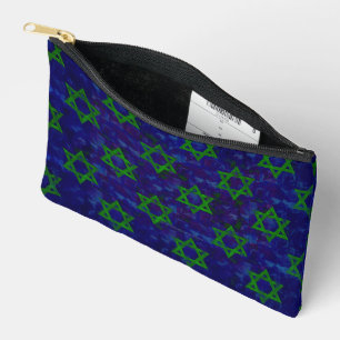 SlipperyJoe's Hanukkah green rows Stars of David c Accessory Pouch
