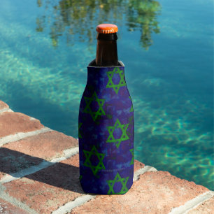 SlipperyJoe's Hanukkah green rows Stars of David c Bottle Cooler