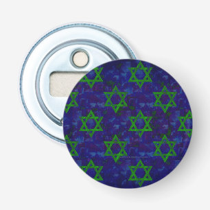 SlipperyJoe's Hanukkah green rows Stars of David c Bottle Opener