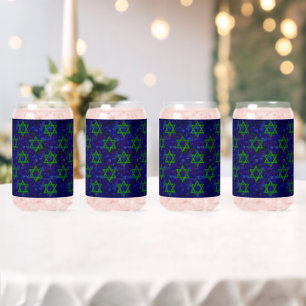 SlipperyJoe's Hanukkah green rows Stars of David c Can Glass