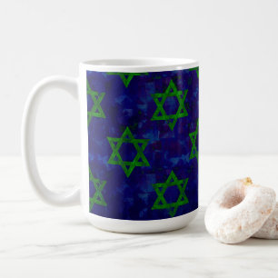SlipperyJoe's Hanukkah green rows Stars of David c Coffee Mug