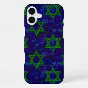 SlipperyJoe's Hanukkah green rows Stars of David c iPhone 16 Plus Case