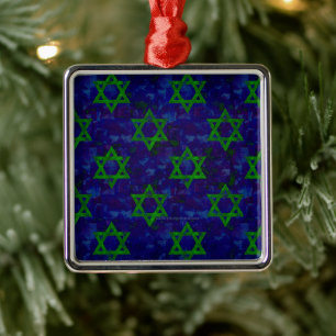 SlipperyJoe's Hanukkah green rows Stars of David c Metal Ornament