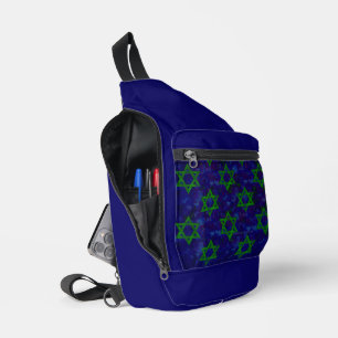 SlipperyJoe's Hanukkah green rows Stars of David c Sling Bag