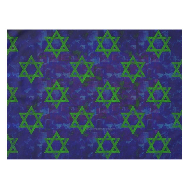 SlipperyJoe's Hanukkah green rows Stars of David c Tablecloth (Front (Horizontal))