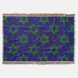 SlipperyJoe's Hanukkah green rows Stars of David c Throw Blanket