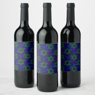 SlipperyJoe's Hanukkah green rows Stars of David c Wine Label