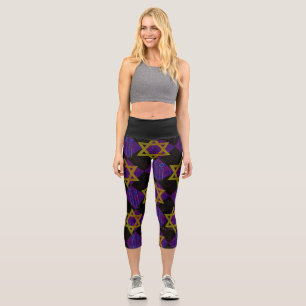 SlipperyJoe's Hanukkah-themed image golden yellow Capri Leggings