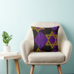 SlipperyJoe's Hanukkah-themed image golden yellow  Cushion<br><div class="desc">SlipperyJoe's Hanukkah-themed image golden yellow Star of David blue candles with orange flames Menorah-inspired art gift idea Jewish identity spirituality holiday retro bold symmetrical pattern diamond-shaped grid background blends tradition and vibrant design purple black chequerboard effect Hebrew religious celebration</div>
