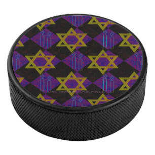 SlipperyJoe's Hanukkah-themed image golden yellow Hockey Puck