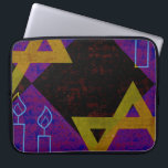 SlipperyJoe's Hanukkah-themed image golden yellow  Laptop Sleeve<br><div class="desc">SlipperyJoe's Hanukkah-themed image golden yellow Star of David blue candles with orange flames Menorah-inspired art gift idea Jewish identity spirituality holiday retro bold symmetrical pattern diamond-shaped grid background blends tradition and vibrant design purple black chequerboard effect Hebrew religious celebration</div>