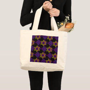 SlipperyJoe's Hanukkah-themed image golden yellow  Large Tote Bag