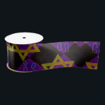 SlipperyJoe's Hanukkah-themed image golden yellow  Satin Ribbon<br><div class="desc">SlipperyJoe's Hanukkah-themed image golden yellow Star of David blue candles with orange flames Menorah-inspired art gift idea Jewish identity spirituality holiday retro bold symmetrical pattern diamond-shaped grid background blends tradition and vibrant design purple black chequerboard effect Hebrew religious celebration</div>
