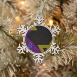 SlipperyJoe's Hanukkah-themed image golden yellow  Snowflake Pewter Christmas Ornament<br><div class="desc">SlipperyJoe's Hanukkah-themed image golden yellow Star of David blue candles with orange flames Menorah-inspired art gift idea Jewish identity spirituality holiday retro bold symmetrical pattern diamond-shaped grid background blends tradition and vibrant design purple black checkerboard effect Hebrew religious celebration</div>